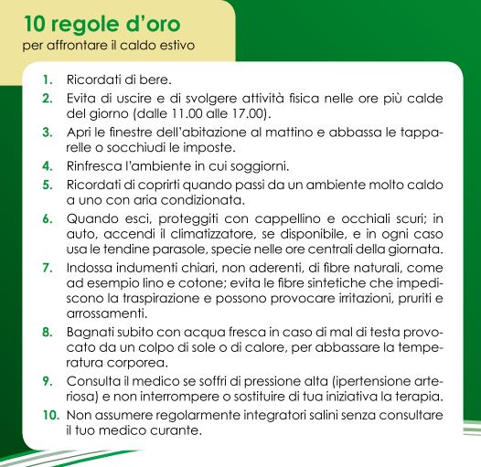 caldo estivo opuscolo regione regole