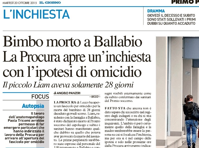GIORNO SU LIAM INCHIESTA OMICIDIO