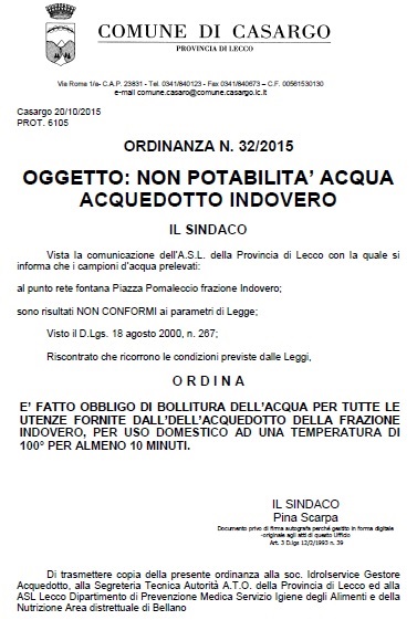 ORDINANZA ACQUA INDOVERO