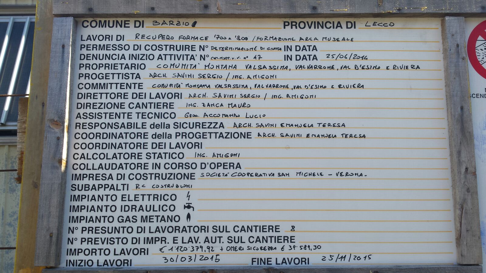 FORNACE CARTELLO LAVORI
