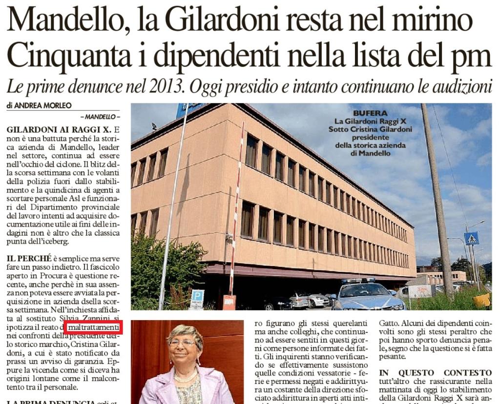 GIORNO GILARDONI MALTRATTAMENTI