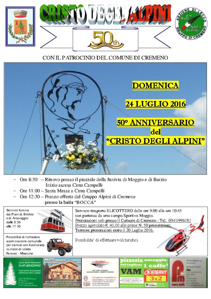 Locandina Festa Annuale del Cristo degli Alpini 2016 - 50 Anniversario-01