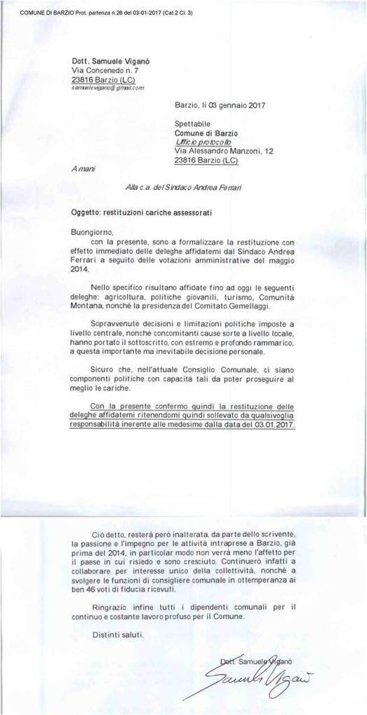 dimissioni samuele viganò