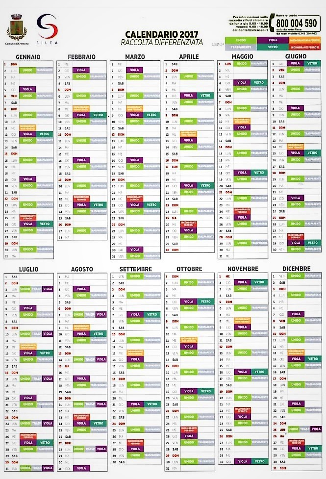 CALENDARIO RACCOLTA RIFIUTI CREMENO