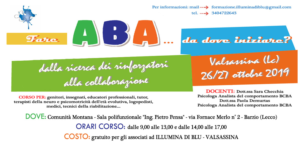 Autismo Ultimi Posti Disponibili Per Il Corso Aba In Valsassina